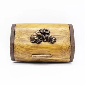 Gift Vintage Bamboo Handmade Thai Elephant Box Wood Storage Jewelry Trinket Ring - Picture 1 of 12