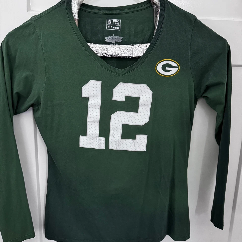 Camisa NFL Proline Fanatics Cuello en V L Manga Larga Green Bay Packers 100% Algodón Foto 1 de 4