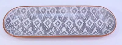 Crate & Barrel Tray Serving Appetizer Plate Jewelry Trinket Aztec White Gray - Image 1 of 4