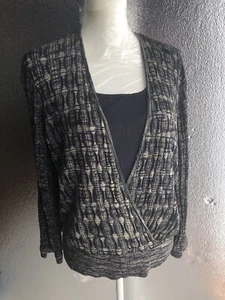 Jones New York L layered sweater blouse navy grey long sleeve workcore casual - Picture 1 of 13