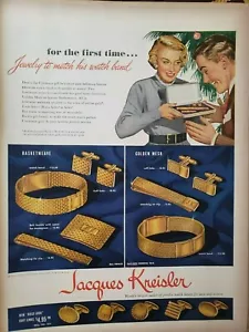 De colección 1948 Jacques Kreisler puño eslabones estampado anuncio efímero pared arte decoración - Imagen 1 de 1
