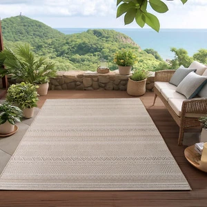 Alfombra de exterior beige resistente a la intemperie y a los rayos UV cocina balcón terraza salón - Imagen 1 de 7