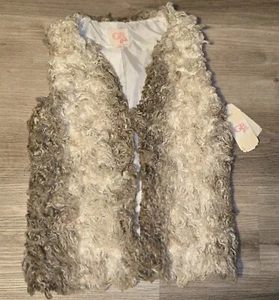 GB Girls Vest Size Large Beige Brown Ombre Faux Fur Satin Lining Fall Winter - Picture 1 of 6