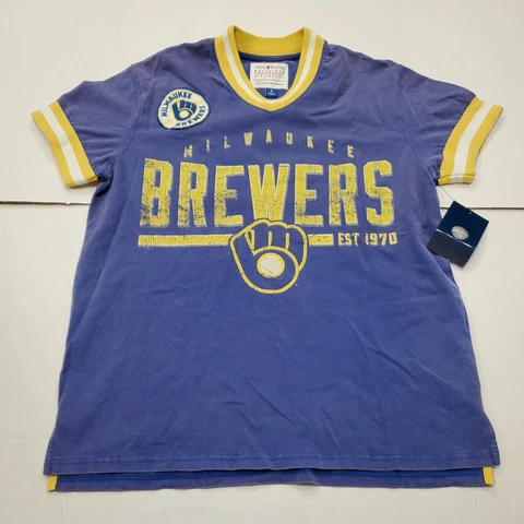NWT Milwaukee Brewers Vintage MLB Baseball V-Neck T-Shirt Small New With Tags Cover