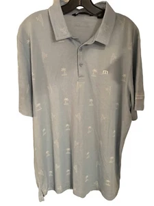 Travis Mathew Mens Blue Golf Polo Shirt Sz XL Palm Tree Print Pima Cotton Bld - Picture 1 of 11