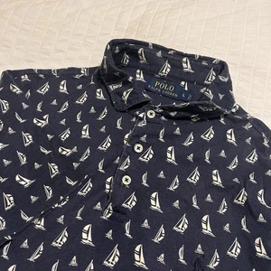 POLO Ralph Lauren Sailboat Print Jersey Cotton Shirt Pony Logo Large A0132 - Picture 1 of 10