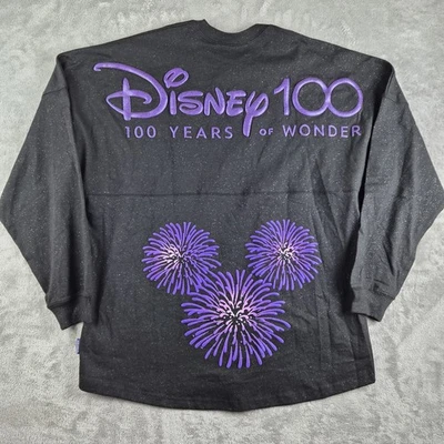 Disney 100 Years Of Wonder Spirit Jersey XL Black Purple Mickey Firework Glitter - Image 1 of 4