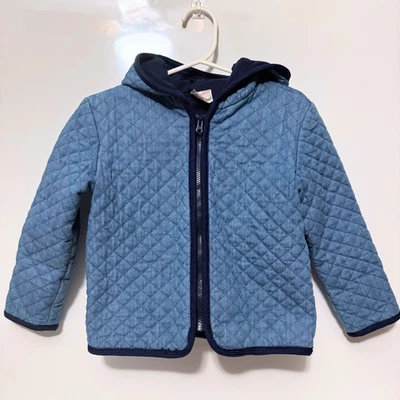 Hanna Andersson Quilted Hooded Jacket 3T Blue Chambray Zip Coat - Image 1 of 4