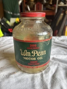Rare Vintage American WM Penn 200 Horse Power Motor Oil Jar 1 Quart - Picture 1 of 17