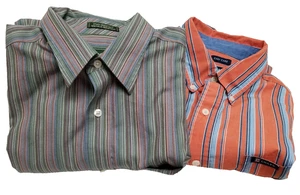 Lote 2 Camisas Para Hombre Eddie Bauer Chaps L Manga Larga Botón Frontal Algodón Rayas - Imagen 1 de 11
