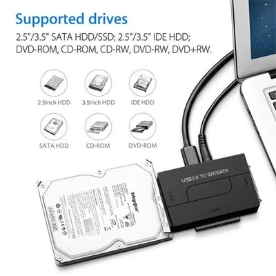 USB 3.0 to IDE&SATA Converter External Hard Drive Adapter 2.5/3.5Inch Cable Kit - Image 1 of 4