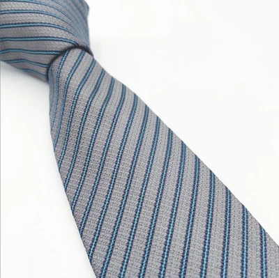 Celine Striped Wool Tie Gray Blue Dark Navy Neat Condition - Image 1 of 4
