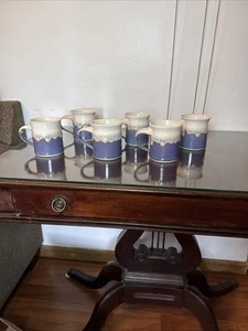 Art Studio Set Of 6 Signed Mugs Two Tone Drip Glaze Excellent! - Picture 1 of 22