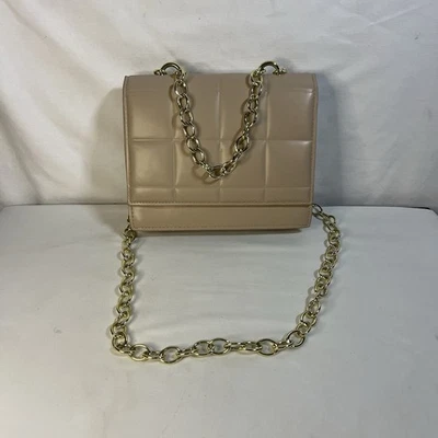 女士斜挎包钱包裸色米色马鞍包手提包金色链条手柄 — 第 1/4 张图片