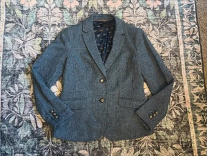 Talbots Equestrian Herringbone Tweed Blazer Size 4 Blue Wool Academia Heritage - Picture 1 of 10