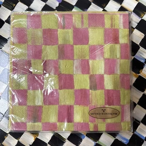 Retired Mackenzie Childs Tulip Check Dinner Napkins New In Package Rare - Picture 1 of 3