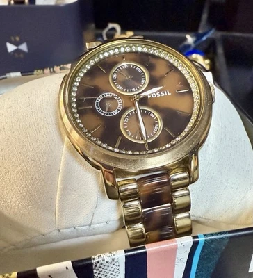 Reloj para mujer Fossil Chelsey tono dorado acero inoxidable acetato tortuga CJ-M-8 Foto 1 de 4