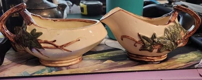 1940s McCoy Ivy Leaf Open Sugar and Creamer Great Condition - Image 1 of 4