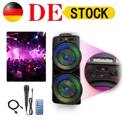 Bluetooth 5.0 Lautsprecher Subwoofer Musikbox Boombox Party LED mit Mikrofon DE - Bild 1 von 4