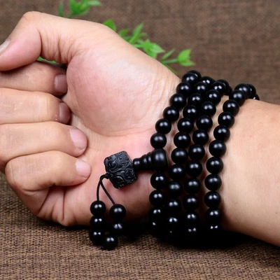 Cuentas de oración 100 % NATURAL JADE NEGRO HETIANO Mala 和田墨玉念珠佛珠,108粒,8 mm 105G Foto 1 de 4