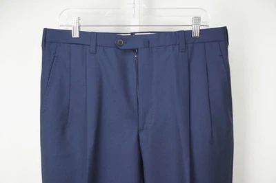 Pantalones de vestir Luigi Borrelli azul marino 100 % lana para hombre talla 52 NUEVO Foto 1 de 4