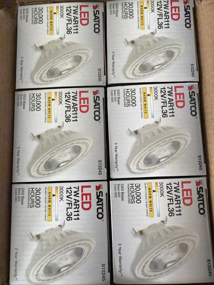 Lot-6 Satco 7w AR111 COB LED 600 Lumens G53 Base 3000K 12v 36 Degree Floodlight - Image 1 of 1