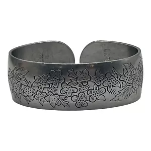 Leonard Genuine Pewter Cuff Bracelet Engraved Larkspur Vintage Bolivia Small - Picture 1 of 7
