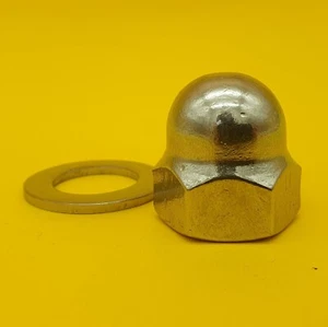 Hutmutter ähnl. DIN 1587 7/8" UNF Zollgewinde Edelstahl Fein mit Unterlegscheibe - Bild 1 von 5