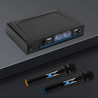 Funkmikrofon Wireless Microphone Mikrofon Set 2 Kanal UHF Hand Mikrofon LED DHL - Bild 1 von 4
