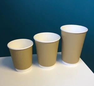 PAPER COFFEE CUPS DOUBLE WALL BROWN KRAFT 16oz & SIP LIDS Hot Drinks - Picture 1 of 6