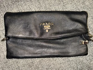 Auth PRADA Leather Magnetic Clutch Bag (no interior Lining No Straps)Convertible - Picture 1 of 16