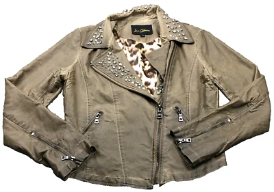 Sam Edelman женщин блестящий Moto куртка размер M оливковый искусственной кожи со стразами запонки - Изображение 1 из 4
