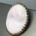 Antique Victorian Cameo Brooch Pink Milk Glass Gold Tone C Clasp