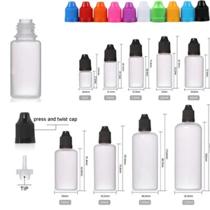 10/30/50/100ml Plastic Empty LDPE Squeezable Eye Liquid Dropper Bottles CRC Caps - Picture 1 of 16