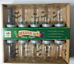 Farm to Table Mason Jar String Lights Set of 10 Indoor/Outdoor - Picture 1 of 11