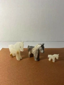 3 small Marble Carved Horses 1950's - Picture 1 of 2