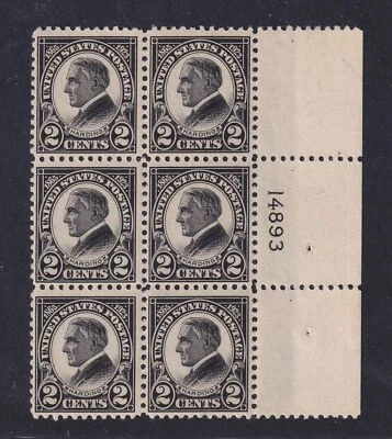 1923 Harding 2c black Sc 610 VF MNH fresh full original gum plate block of 6 (F3 - Image 1 of 2