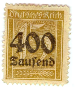 1923 Impero tedesco timbro iperinflazione 45 marchi sovrastampato 400.000 marchi - Foto 1 di 1