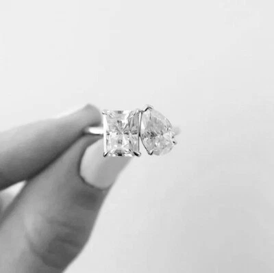 4Ctw White Radiant & Pear Cut CZ Two Stone Wedding Ring In 925 Sterling Silver - Image 1 of 4