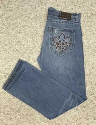 Jeans masculino JNCO 34x34 boot cut bordado desgastado 100% algodão - Imagem 1 de 4