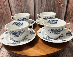 Booths Blue 'Peony' Pattern, Breakfast Tea Cup & Saucer England - Set Of 4 READ - Picture 1 of 24