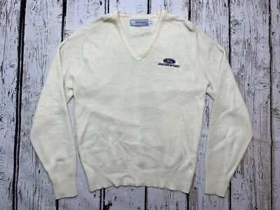 Винтажный Ford Motorsport вышитый РЕДКИЙ кремовый v-образным вырезом длинным рукавом свитер США - Sz M - Изображение 1 из 4
