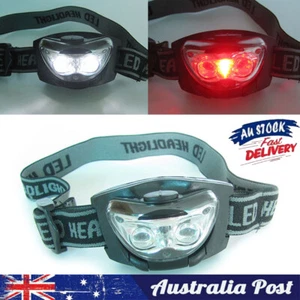 Head Torch Light Outdoor Hands Free Lamp Bright White & Red LED Camping Night - Picture 1 of 9