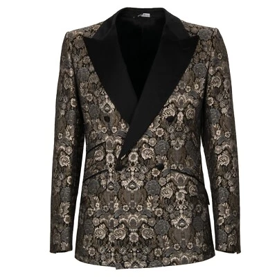 Blazer Traje Chaqueta Dolce & Gabbana Sicilia Barroco Jacquard Plateado Negro Beige Foto 1 de 4