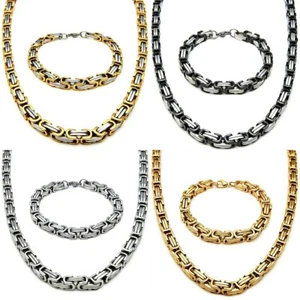 5MM KÖNIGSKETTE MIT ARMBAND EDELSTAHL GOLD SET HALSKETTE KETTE BYZANTINER SILBER - Bild 1 von 5