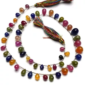 Natural Gem Multi Sapphire 7x5 to 13x9MM Faceted Teardrop Briolette Beads 18" - Picture 1 of 5