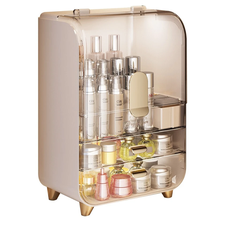 Large Cosmetic Display Case with 2 Clear Drawers and Fip Lid Storage Area Pink - Image 1 of 4