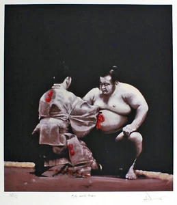Charles Willmott ""Gyoji Awards Ken-Sho"" Sumo Wrestling Brust kniend grau Druck - Bild 1 von 2