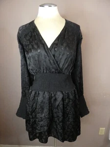 IRO Womens 36 Loa Silk Blouson Dress Black Jacquard V-Neck Smocked Waist $670 - Bild 1 von 10