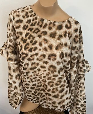 Blusa Top Wrangler Retro Para Mujer Pequeña Manga Volantes Estampado Leopardo Rodeo Nueva Foto 1 de 4